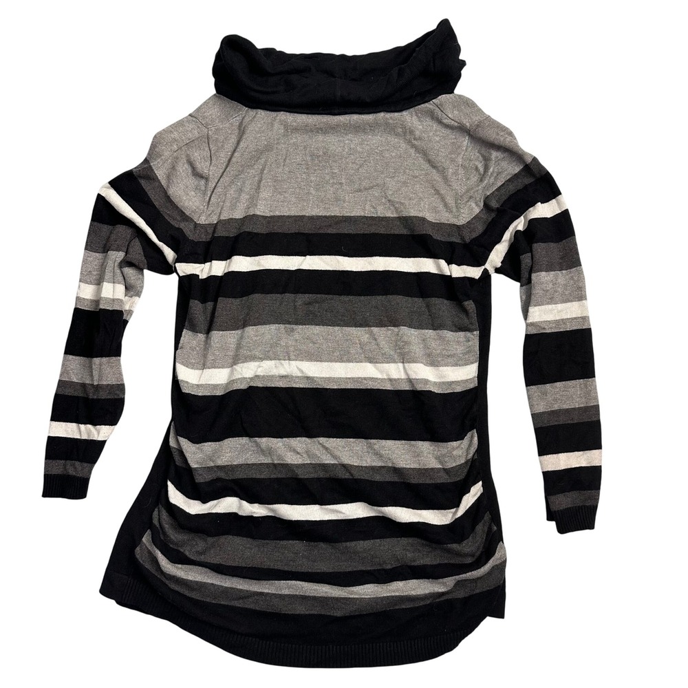 Pina Rossi Womens XL Tunic Top Sweater top Striped Cowl Neck Gray Black